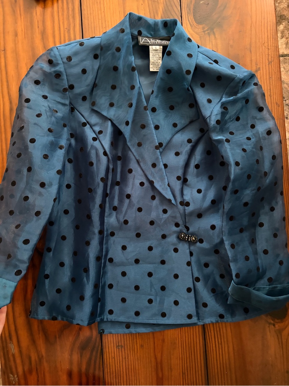 Alex Evenings Teal Blue Polka Dot Blazer with Black Dots